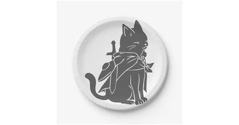 Warrior cat silhouette - Choose background color Paper Plates | Zazzle