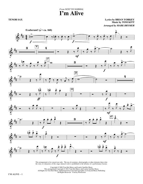 I M Alive From Next To Normal Arr Mark Brymer Bb Tenor Saxophone Sheet Music Brian