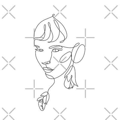 Female Faces One Line Art Style Flowers Leaves Continuous Line Art Elegant