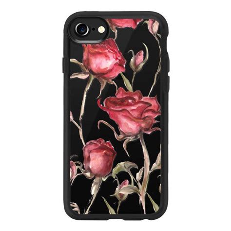 An Iphone Case With Watercolor Roses On It In Black And Pink Colors Is