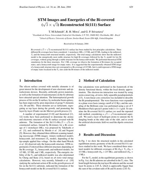 Pdf Stm Images And Energetics Of The Bi Covered