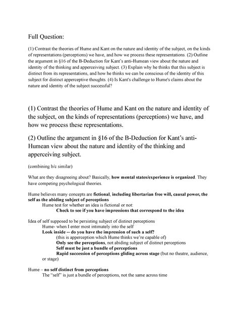 PHIL 3230 Midterm Question 2 Study Guide Full Question 1 Contrast