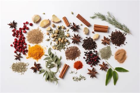 Premium Ai Image Assortment Of Culinary Spices And Herbs On A White