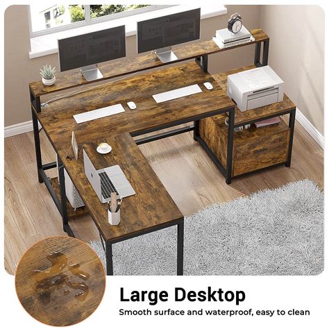 Sedeta L Shape Desk With File Drawer Computer Corner Desk With