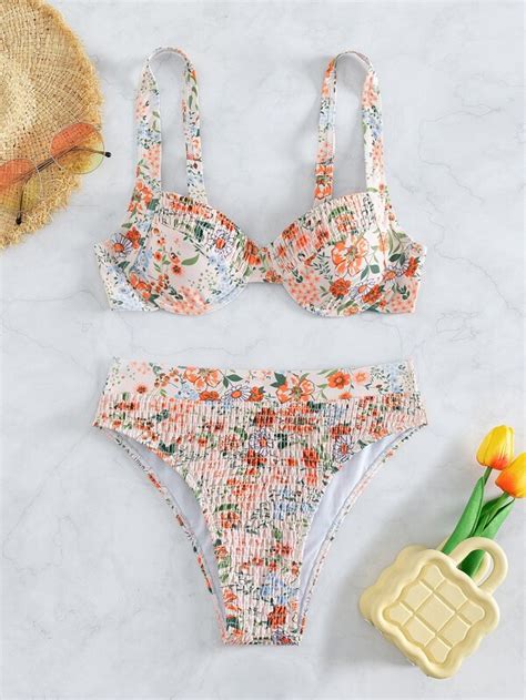 Shein Swim Mod Floral Print Underwire Bikini Swimsuit Shein Usa