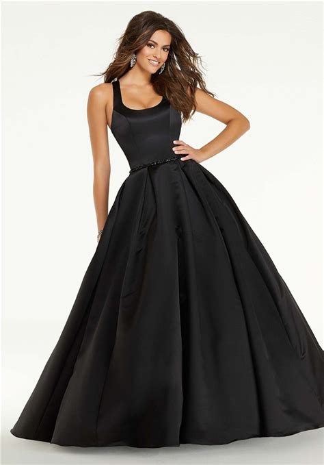 Ball Gown Long Black Satin Square Neck Prom Dress Open Back