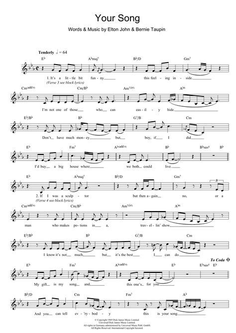 Elton John Your Song Sheet Music : Your Song Elton John 5 Finger Piano ...