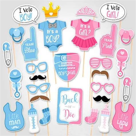 30PCS Set Baby Shower Gender Reveal Party Boy Or Girl Photo Booth Props