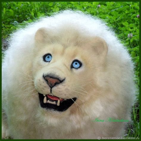 Игрушки животные, ручной работы. Белый лев ( войлочная скульптура ...