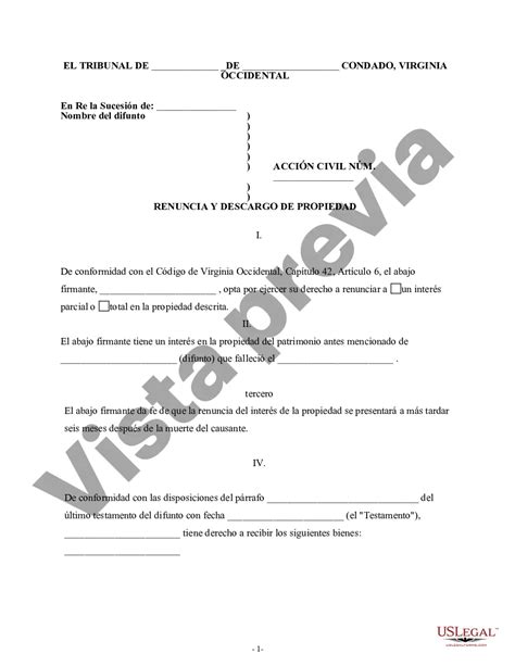 West Virginia Renuncia Y Renuncia De Propiedad Del Testamento Por Testamento Us Legal Forms