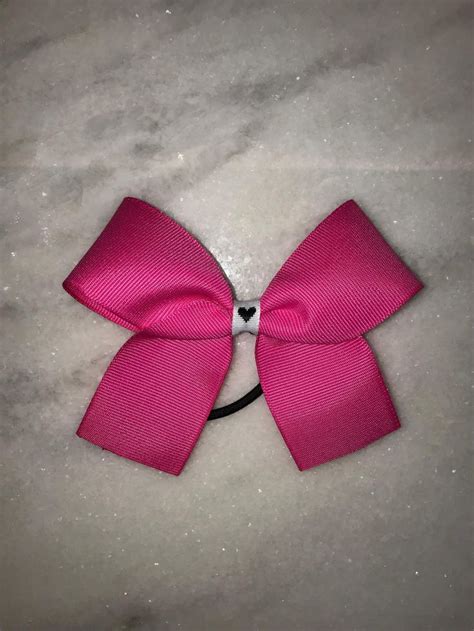 Medium Hot Pink Hair Bow W Heart Center Elastic Hair Tie Etsy Polka