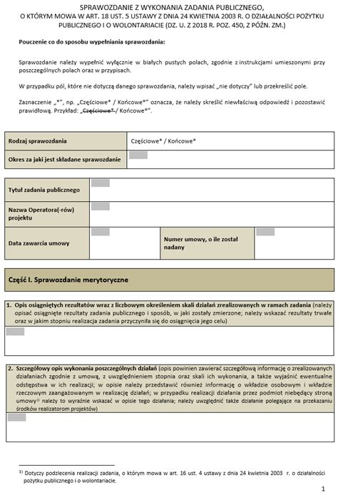 Sprawozdanie z wykonania zadania publicznego o którym mowa w art 18