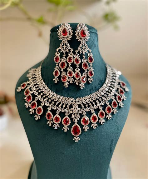 Red Diamond High Quality Necklace Set/cz Diamond Necklace - Etsy in ...