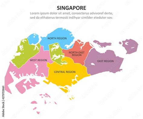 Singapore Multicolored Map With Regions Vector Illustration Stock