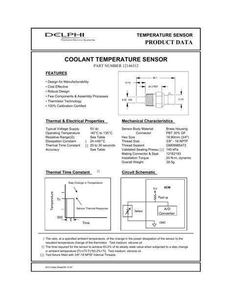 Gm Coolant Temp Sensor Specs