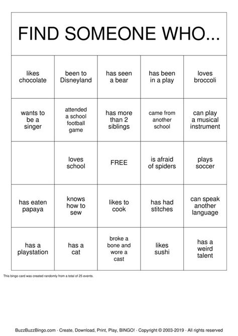 Human Bingo Cards Printable