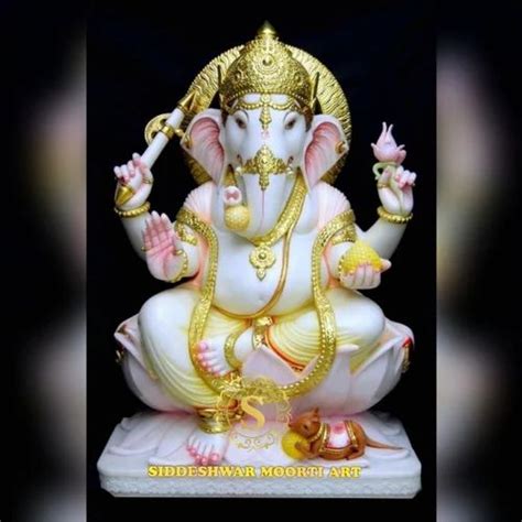 Multicolor Gold Plated Marble Ganesh Ji Statue Size Dimension 1ft 6ft