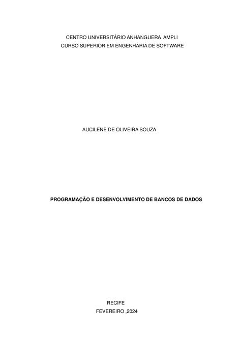 Relatório De Aula Prática Programação E Desenvolvimento De Banco De Dados Centro UniversitÁrio