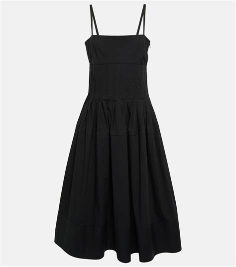 Proenza Schouler Pleated Cotton Blend Poplin Midi Dress Proenza Schouler