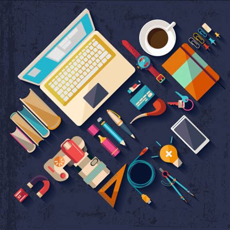 Flat Office Tools Vector Free Download