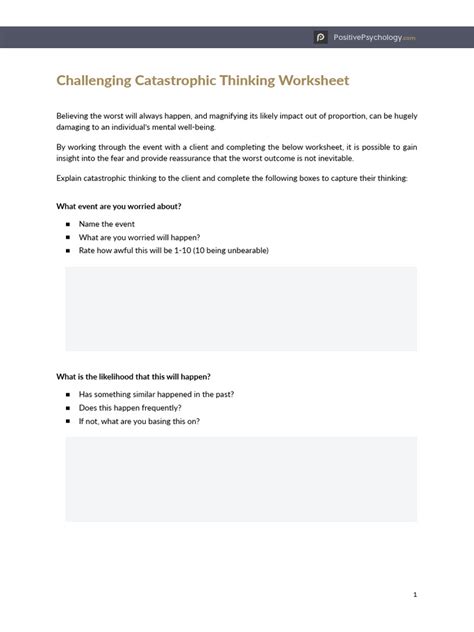 Challenging Catastrophic Thinking Worksheet Pdf