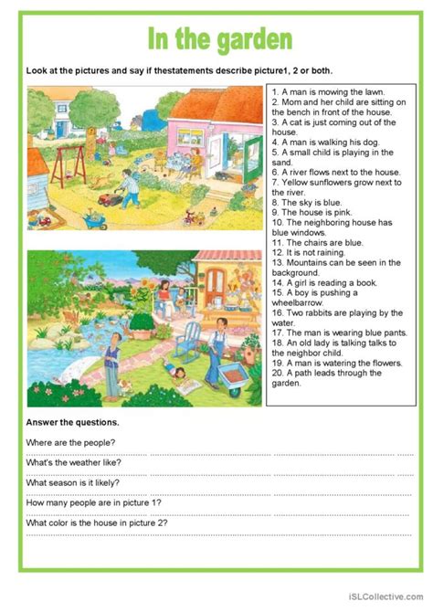 Picture Description In The Garden English Esl Worksheets Pdf Doc