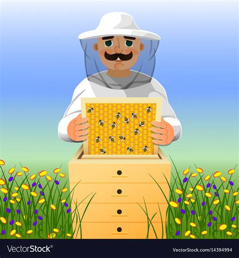 Beekeeper On Apiary A Man In White Royalty Free Vector Image