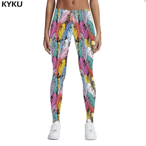 Kyku Brand 3d Colorful Leggings Feathers Printing Fitness Legging