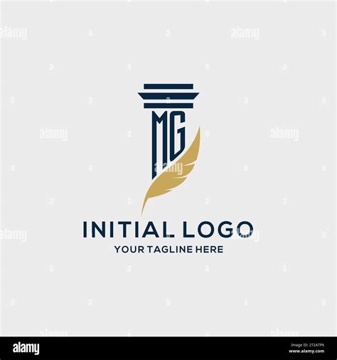 Mg Monogram Initial Logo With Pillar And Feather Design Law Firm Logo