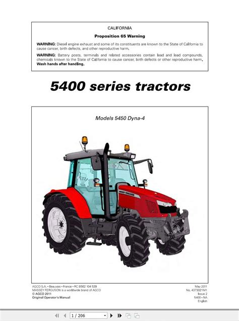 Massey Ferguson Tractor 5450 Dyna4 Operator Manual 4373021M1 Auto