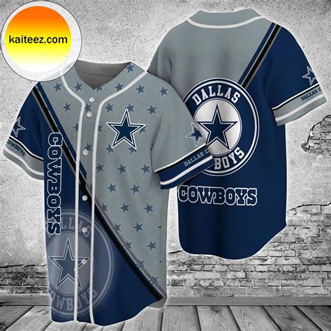 Dallas Cowboys Logo In Blue and Black Baseball Jersey - Kaiteez