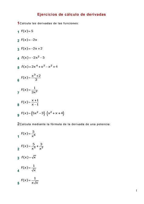 Ejercicios De Derivadas Ejercicios De C Lculo De Deri Vadas C A L