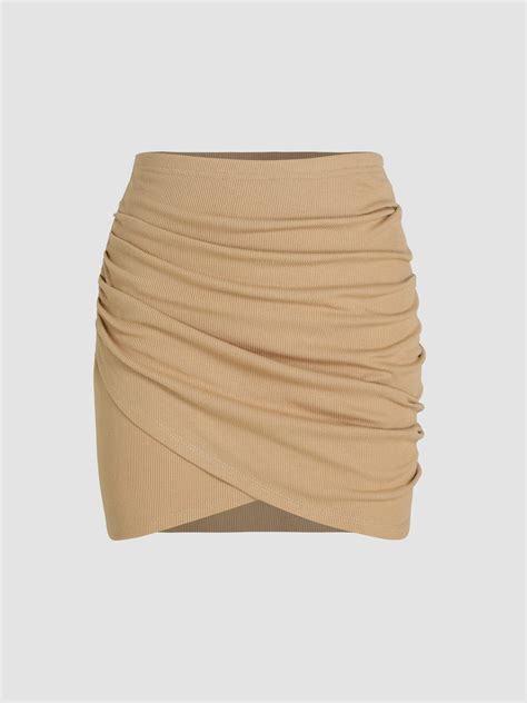 Solid Ruched Mini Skirt Cider