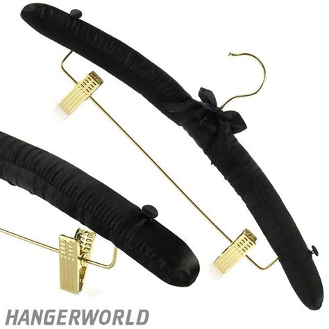 Black Satin Padded Hangers With Clips Cm Padded Coat Hangers Adult