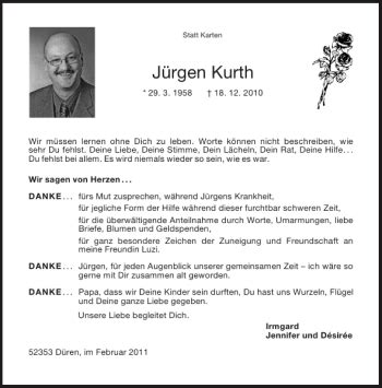 Traueranzeigen von Jürgen Kurth Aachen gedenkt