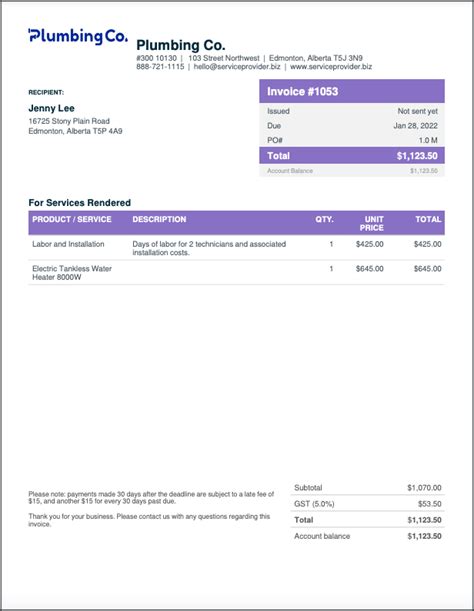 Free Plumbing Invoice Template Invoice Generator Jobber Academy