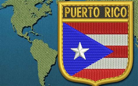 Design Embroidery Flag Of Puerto Rico Shield With Gold Trim By