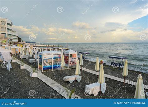 Sochi Russia 14 July 2018 Evening View Of The Beach And The Sea