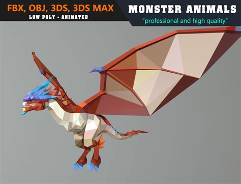 animated Low Poly Dragon Cartoon Monster 3D Model 3