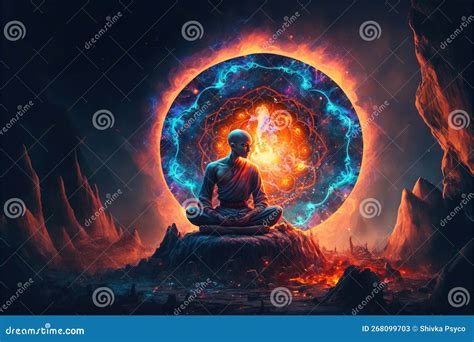 Monk Meditating in the Wilderness Floating Generative AI Stock Image - Image of dark, asia ...