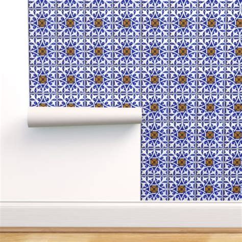 Blue And White Tile Wallpaper Tile Wallpaper Self Adhesive Wallpaper