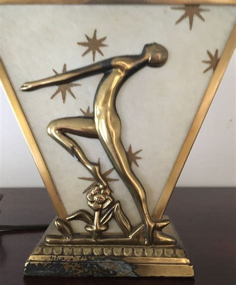 Antique Art Deco Table Lamp Nude Flapper Girl Brass Etsy