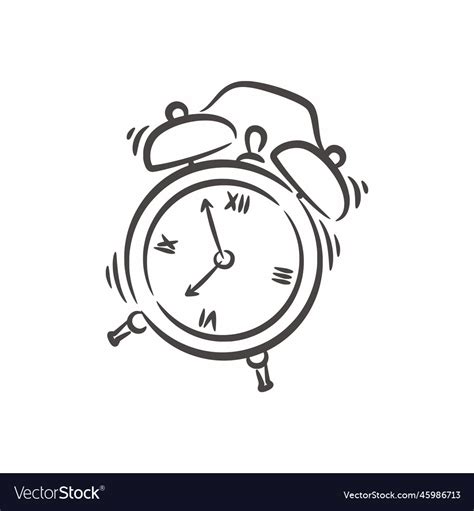 Hand Drawn Classic Ringing Alarm Clock Line Art Vector Image