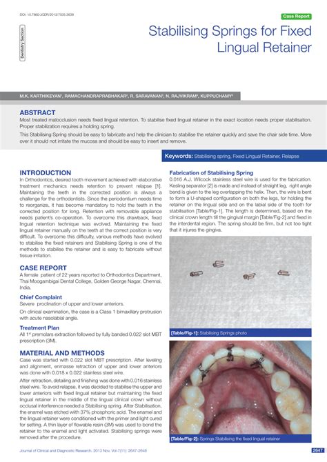 (PDF) Stabilising Springs for Fixed Lingual Retainer