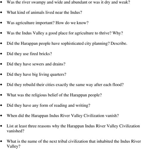 Indus Valley Worksheet Reading