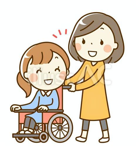 車椅子に乗った女性と車椅子を押す女性イラスト No 22555573／無料イラストフリー素材なら「イラストac」