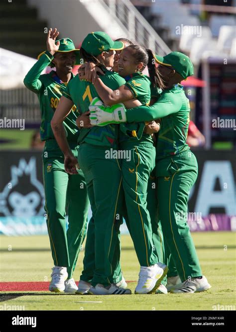 South Africa Celebrate The Wicket Of Englands Alice Capsey During The