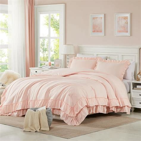 Amazon Cupocupa Pink Ruffle King Size Comforter Set Shabby Chic