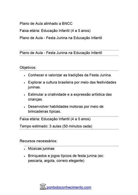 Plano De Aula Educa O Infantil Festa Junina Bncc Pedagogia