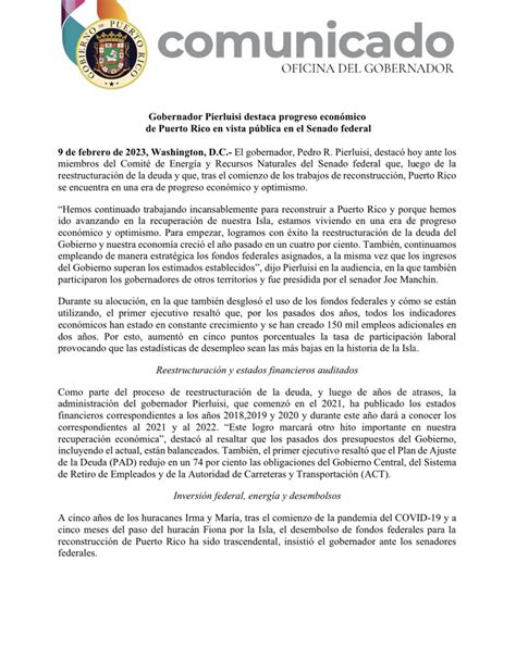 La Fortaleza On Twitter [comunicado De Prensa] Govpierluisi Destaca